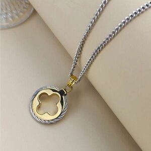 Elegant Silver and Gold clover Pendant Necklace stainless steel 18k gold plated